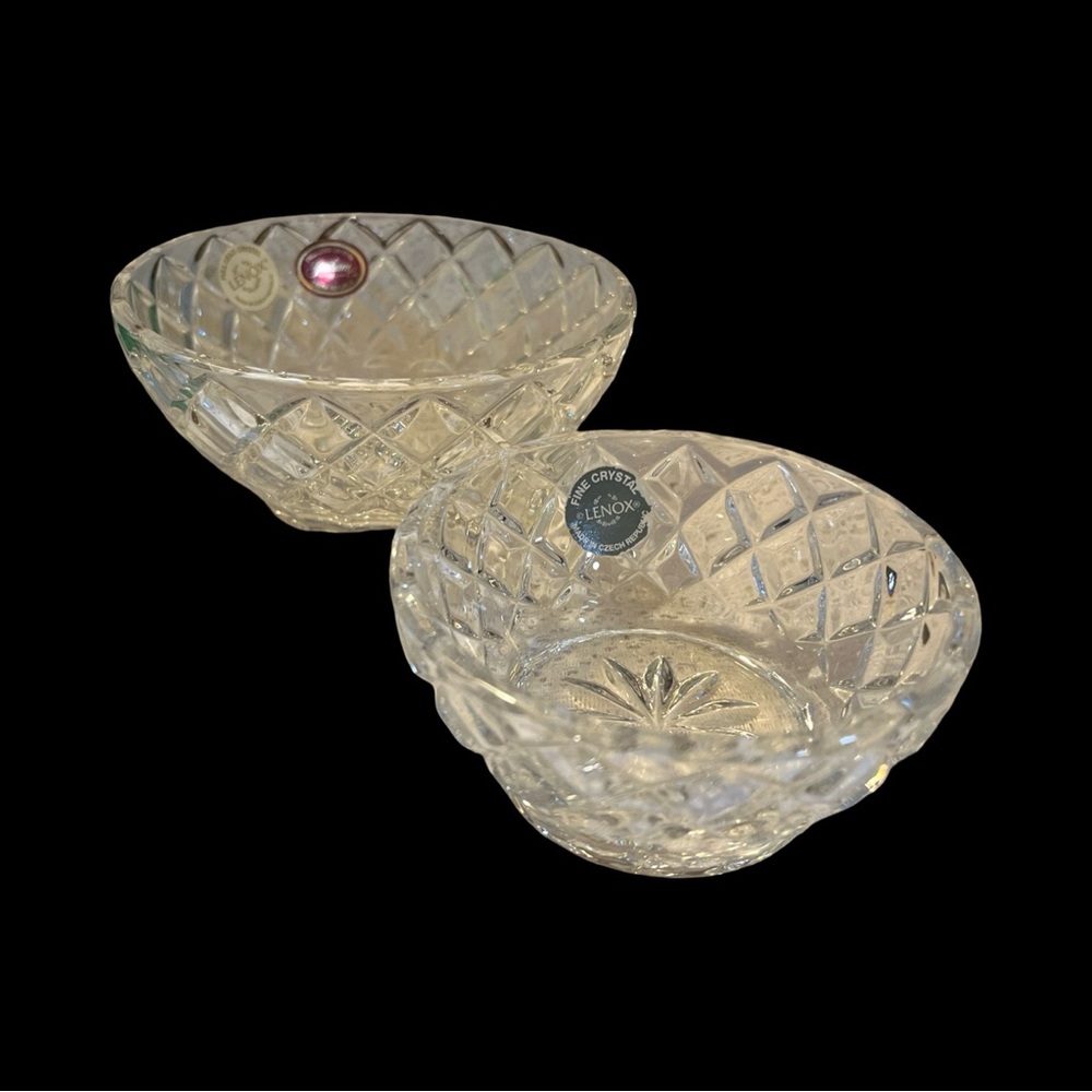 Lenox Clear Cut Crystal Pinch Bowls - Faceted Glass Duo